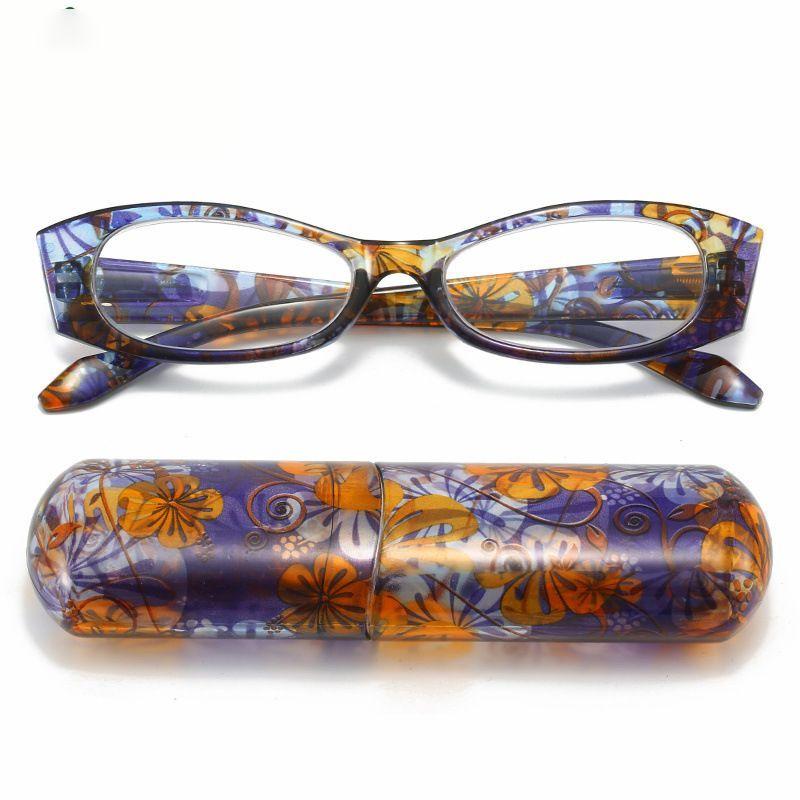 

Send Box New Portable Pen Holder Reading Glasses For Women Print fashion Comfort Ultra-Light Spring Leg Prescriptic Glasses +100