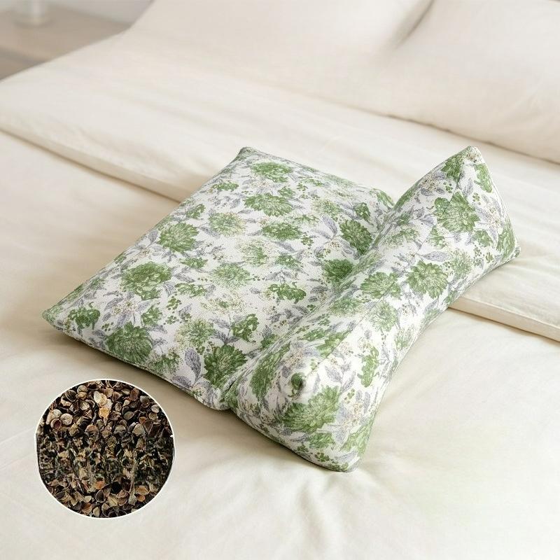 Buckwheat Hull One-piece Pillow Triangular Combination Pillow Rattan Mat Cervical Spine Summer Removable Buckwheat Pillow 30x42x33cm зелёный