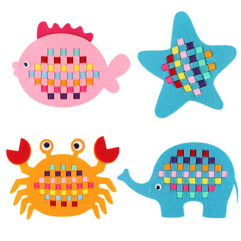 Children's Handmade Weaving Toys Cartoon Chicken Flower Fruit Fish Ocean Animal Non-woven Weaving Material Art Craft Set for Kid