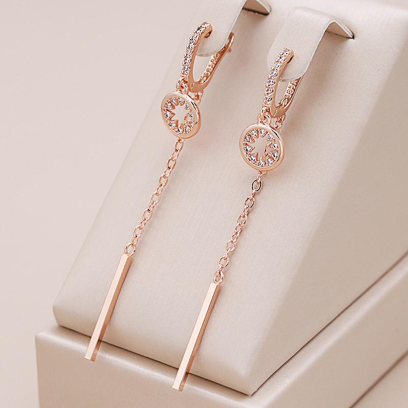 Trend Long Tassel Dangle Earrings For Women Fashion  Rose Gold Color Natural Zircon Fine Daily Jewelry Crystal Gift