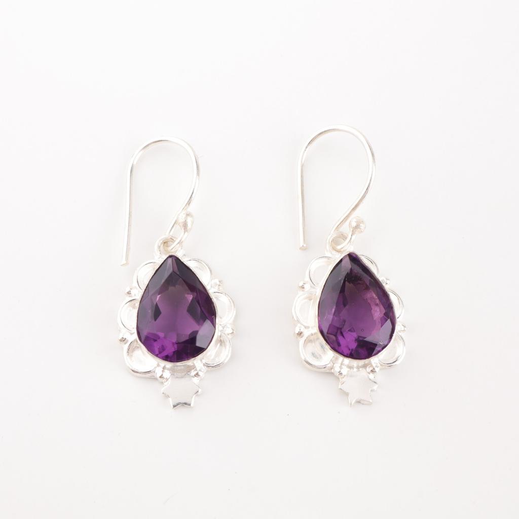 Purple Amethyst Gemstone Earrings 925 Sterling Silver Handmade Jewelry For Her EE-163-6