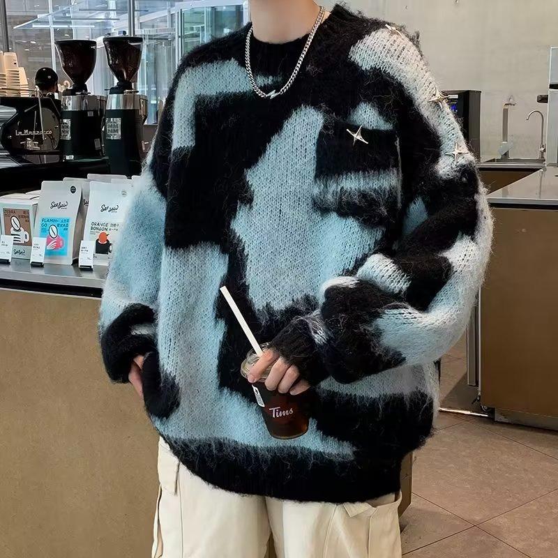 Sweaters for men and women, loose and comfortable plush knitted sweaters in autumn and winter, lazy wind tie-dye trendy high street warm clothes