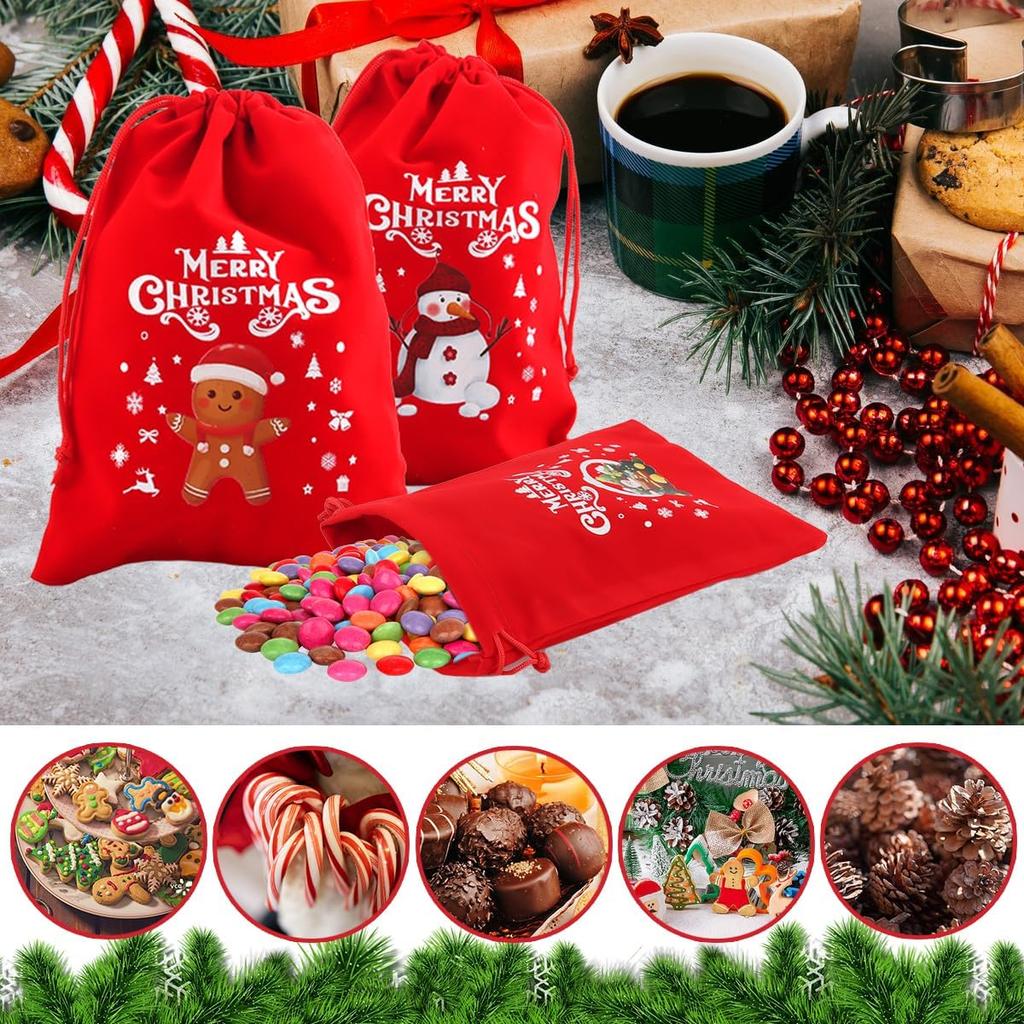 Merry Christmas Velvet Drawstring Gifts Bags Candy Snack Pouches Xmas Kids Gift Packaging Bag New Year Party Storage Organizer