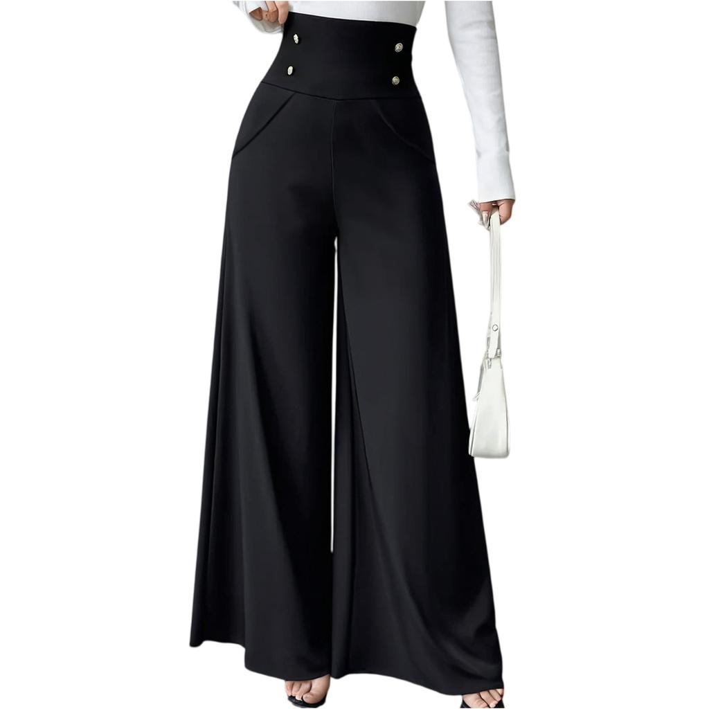 Women's Double-breasted High-waisted Wide-leg Pants Color Slimming Drape Straight Pants