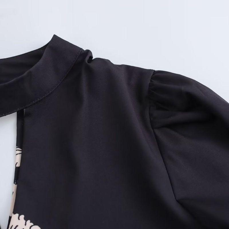 Kaslead New Arrival Women's Clothing Fashion Style Minimalist Easiest for Match Retro Print Half Turtleneck Bishop Sleeves Top