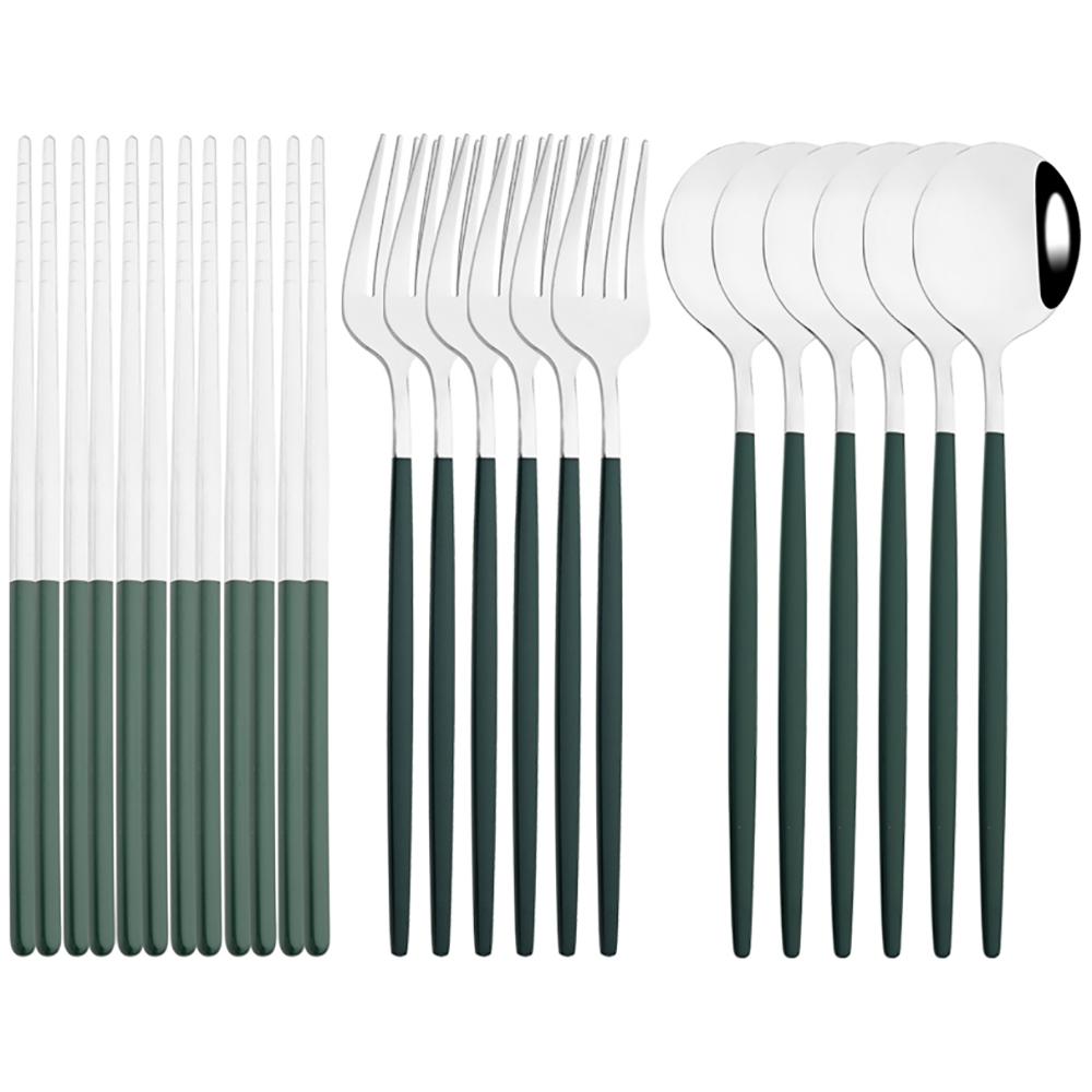 Luxury Chopsticks Knife Fork Spoon Cutlery Set 18/24 Pcs White Gold Dinnerware Set Stainless Steel Flatware Korean Tableware Set