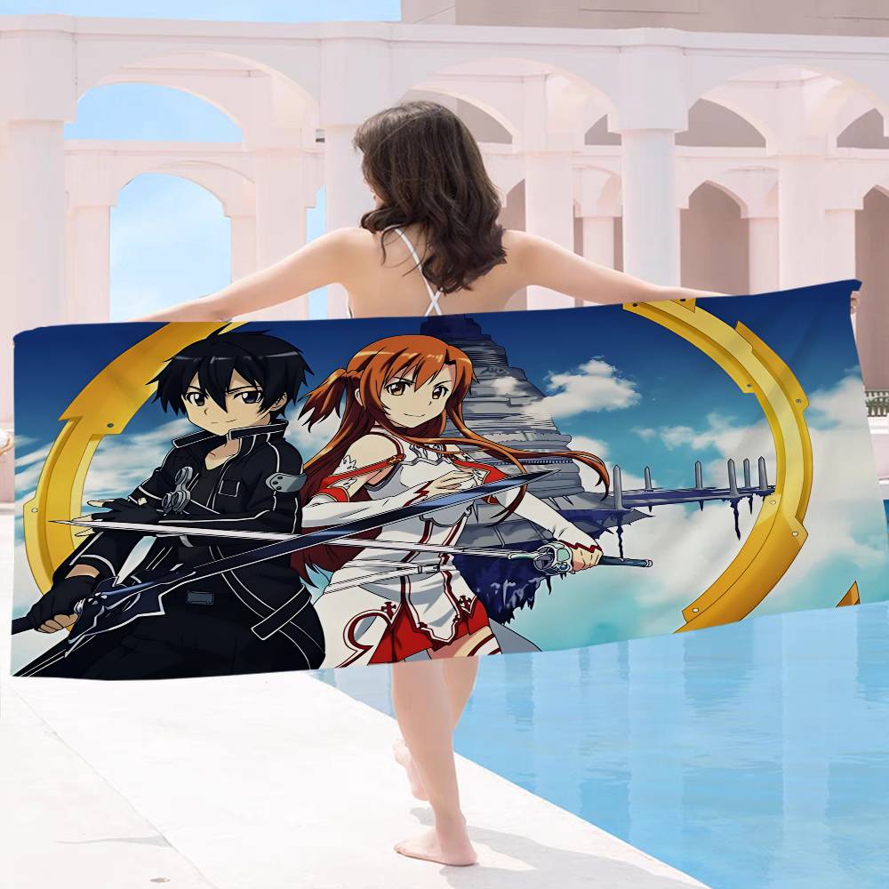 Japan Anime Sword Art Online Beach Towel Colorful Bath Towels for Girl Microfiber Quick Dry Sand Free Beach Yoga Spa Gym Pool