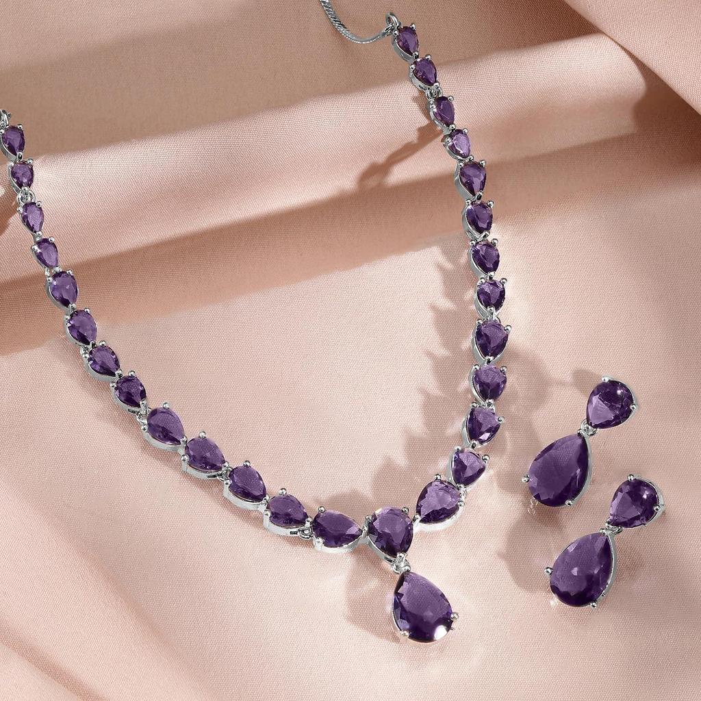 Necklace Set Rhodium Plated Crystal Studded Stylish Jewellery Gift for Women & Girls