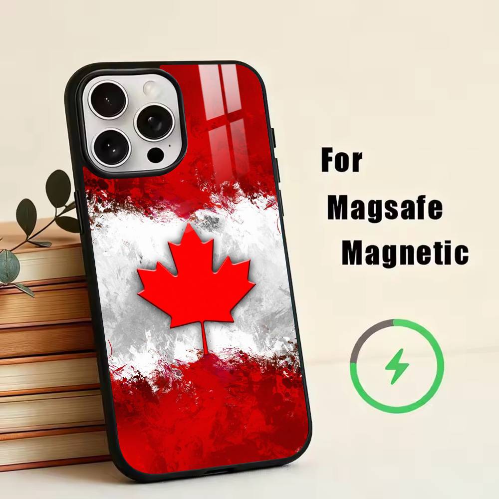 Canada Flag Aesthetic Phone Case For iPhone17,16,15,14,13,12,11 Plus,Pro Magnetic For Magsafe Wireless Charging
