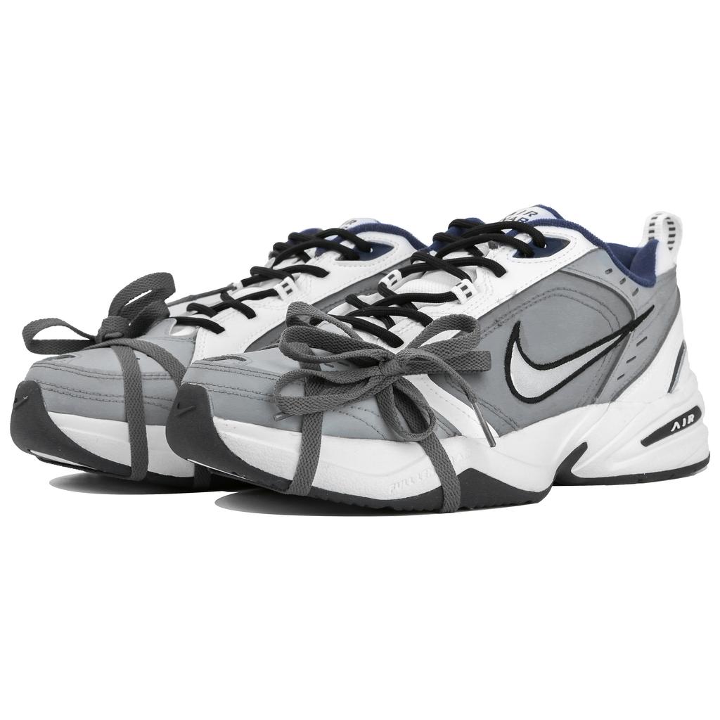 Nike Air Monarch 4 White Navy Textile, Leather Cushioning Low Top Chunky Sneakers Unisex White Gray 415445-102(Team4-)