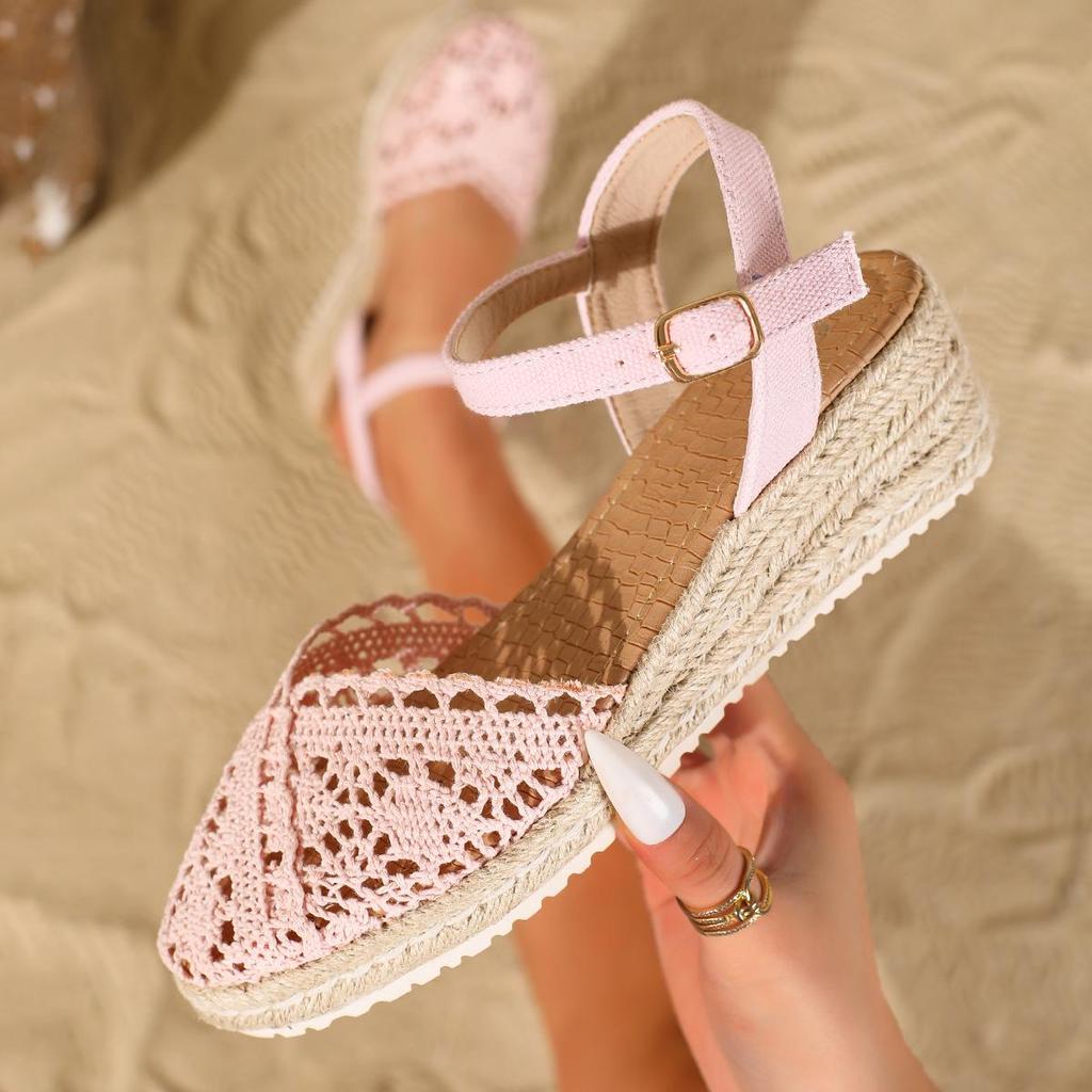 Women's Breathable Wedge Espadrille Buckle Sandals - Fashionable Plus Size Thick Sole Sandals