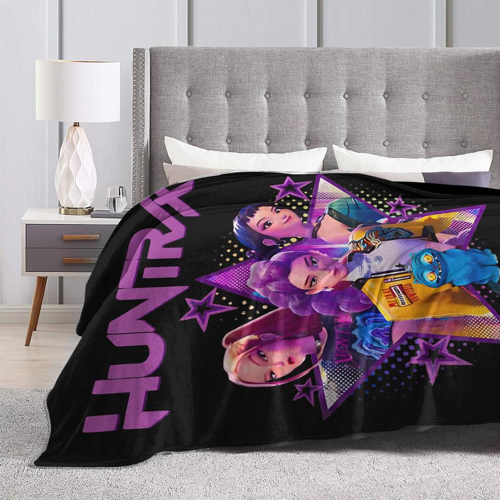 Kpop Demon Hunter Huntrix Girls Blanket  Camping Flannel Throw Blanket For Couch Chair Warm Soft Customized Quality Bedspread