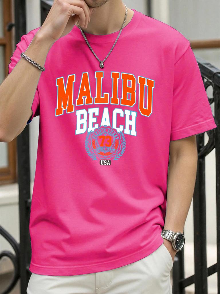 Malibu Beach 73 Usa Print Man T Shirts Hip Hop ONeck AllMatch Sportswear Casual Cotton Vintage TShirt Unisex Fashion Clothes