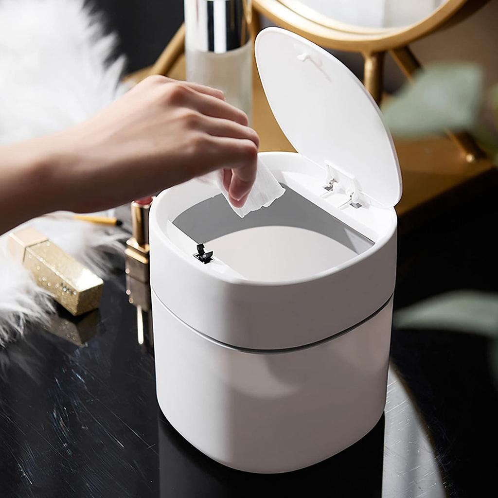 Good-Mini Trash Can Desktop Waste Bin With Press-Open Lid Small Table Top Bin Graceful Round Corner Paper Bin For Home