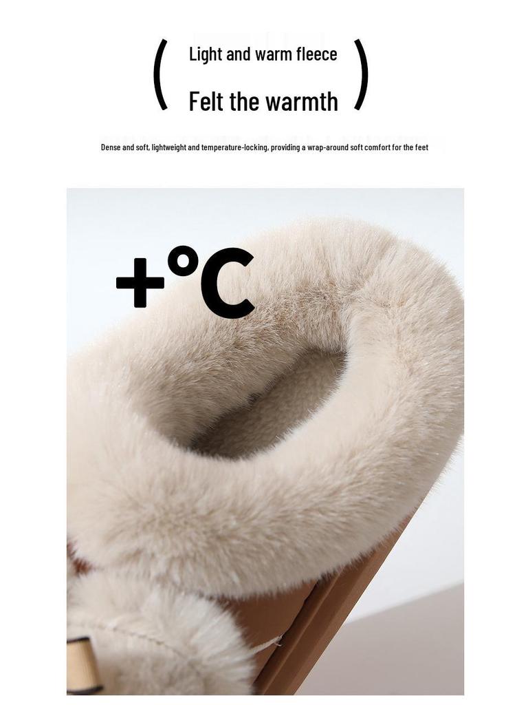 Wasserdichte Leder-Schleifen-Hausschuhe für Damen - Niedlich, flauschig, Baumwoll-Hausschuhe mit dicker Sohle