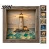 Exquisite Design Ornament Sea Glass Art Painting with LED Light, DIY Mosaic Arts and Craft Kit, Picture Frame Lamp Ocean Themed Beach Kit for