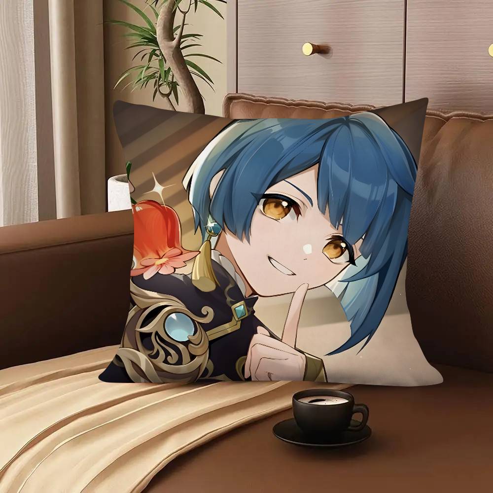 1pc Game Genshin Impact Xingqiu Anime Pillow Case Fashion Square Pillowcase Bedroom Sofa Room Ins Decoration Leisure