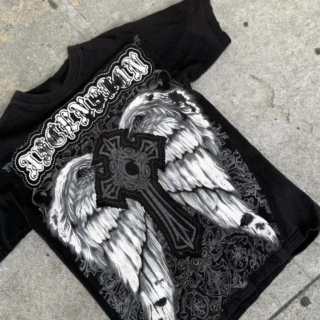 2026 Camiseta Clásica Estilo Gótico Y2K Estampado Camiseta Oversize Camisetas High Street Cuello Redondo Gótico Tops de Algodón Nueva Camiseta para Hombre y Mujer
