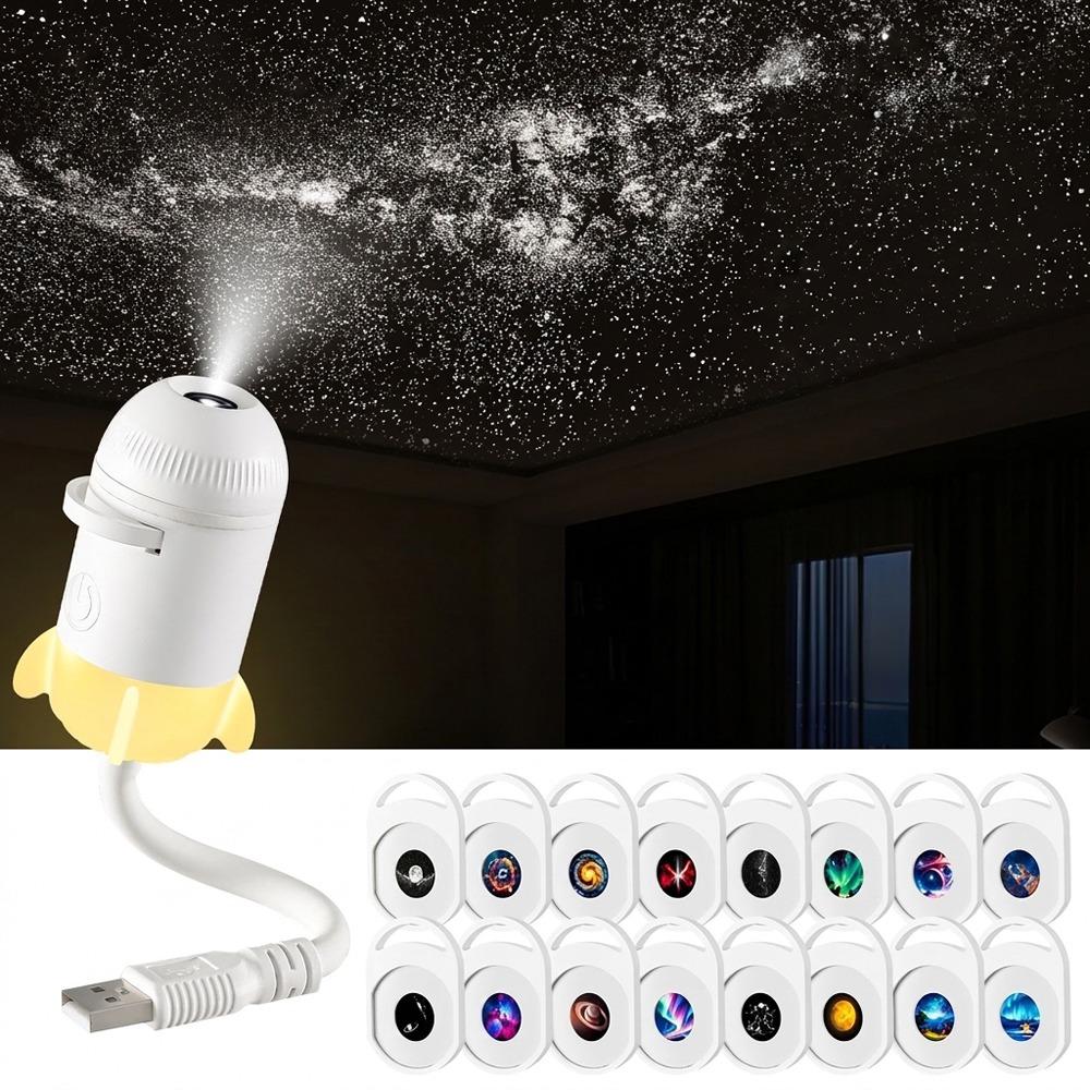 Adjustable Focus USB Planet Projector Light Interchangeable Slides 161 Degree Rotating Starry Sky Projector Romantic