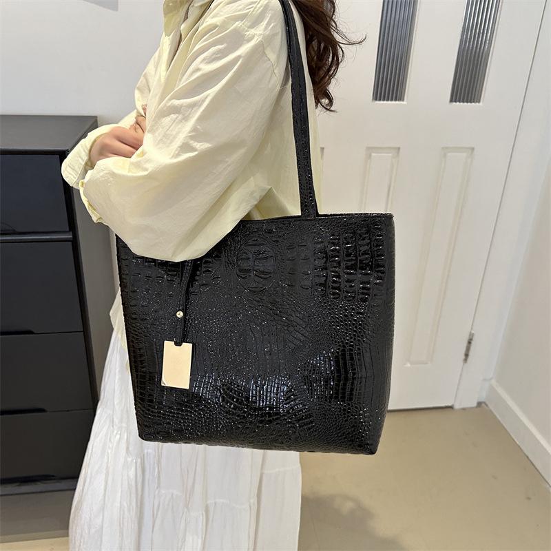 Fashion Casual Women Shoulder Bags Silver Gold Black Crocodile Handbag PU Leather Female Big Capcity Tote Bag
