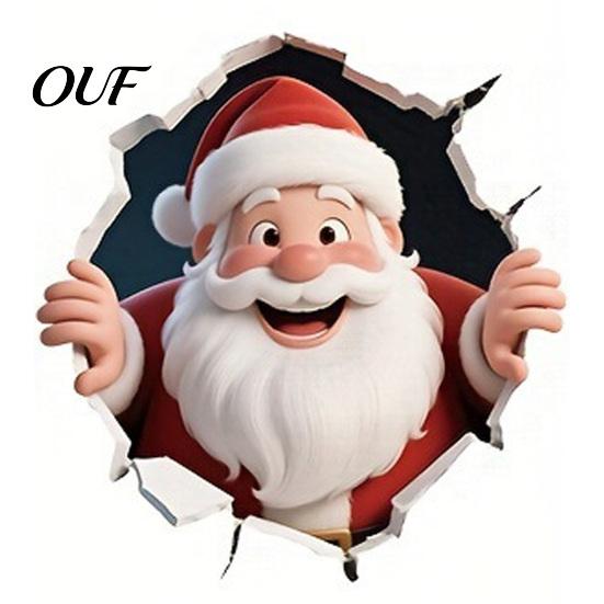 Seasonal Window Clings for Glass Christmas Wall Sticker, 3D Santa Claus Break Through Decal, Easy Peel Festive Art Living Room & Stick Holiday