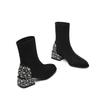 2025 Black Suede Round Toe Ankle Boots with Pearl Rhinestone Detail for Men