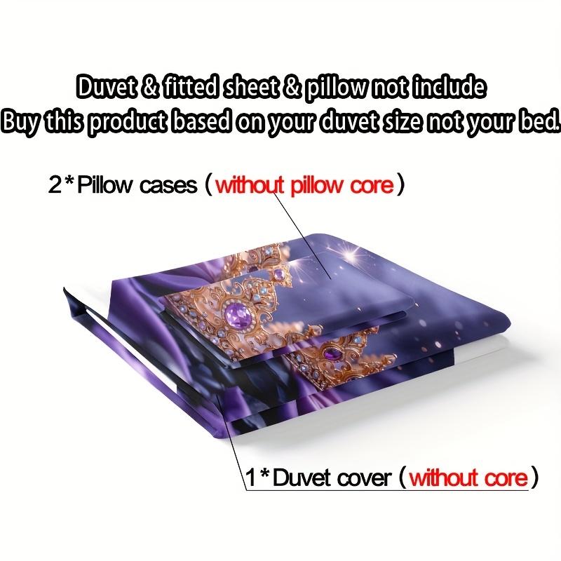 3Pcs Duvet Cover Set Includes 1 Duvet Cover And 2 Pillowcases No Insert Ultra-Soft Comfortable Breathable Purple Crown Pattern