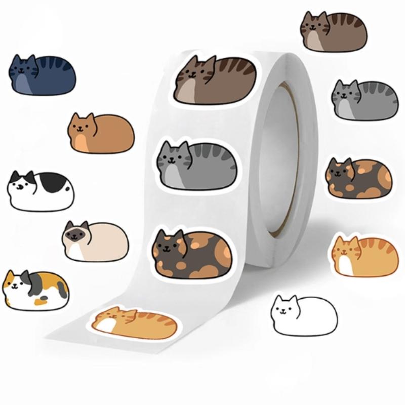 500Pcs Kawaii Cartoon Cat Tuo Tuo Roll Stickers Skateboard Laptop Luggage Skateboard Phone Gift Waterproof Phone Cute Sticker