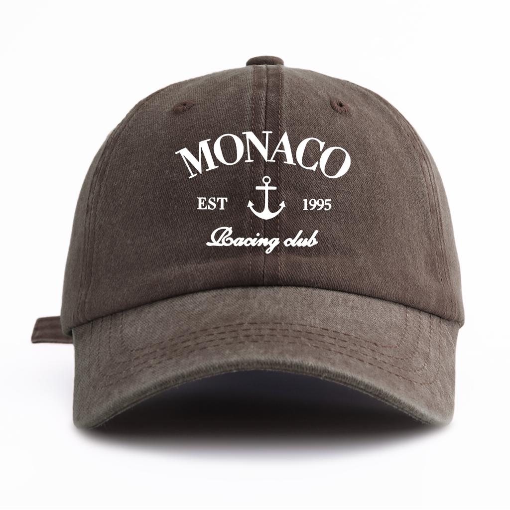 1pc MONACO Print Washed Baseball Cap for AdultsMinimalist Retro Style Casual Soft Adjustable Dad HatPerfect As Gift