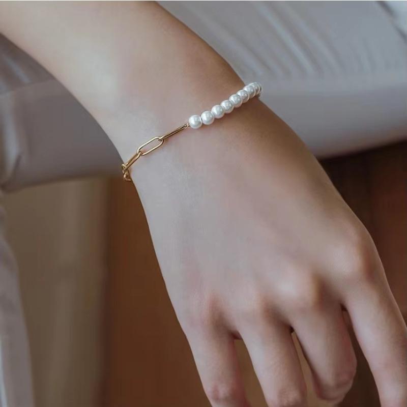 Simple cross chain splicing pearl necklace collarbone chain niche high-end accessories