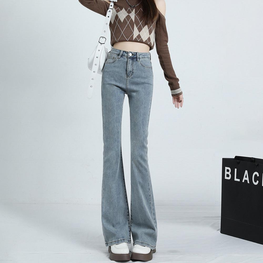 American Korean Version of Micro-pull Jeans Women's Summer Small High Waist Slim Fit and Tall Retro Jeans