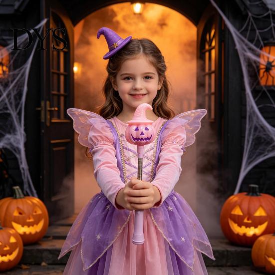 Halloween Pumpkin Lantern Lighted Sticks, Glowing Lantern, Handheld Shaking Light Battery Operated with Witch Hat, LED Spooky Party Prop for