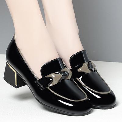 Mocassins à talons épais et bouche profonde pour femmes, chaussures en cuir souple, à enfiler, style britannique, tendance, printemps, automne