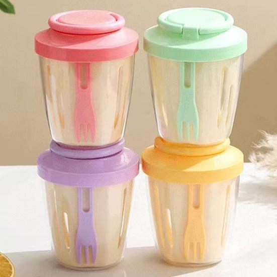 Portable Salad Cup with Fork Double-Layer Salad Bowl for Efficient Drainage Yogurt