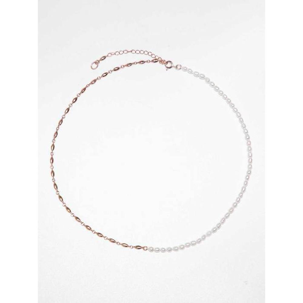 925 Silver + Rose Gold White Natural Pearl Small Symbol Chain Necklace