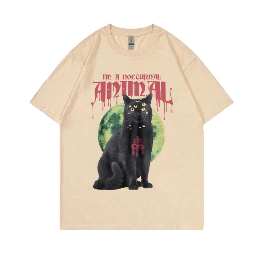 Satanic Cat Funny Meme Tshirt Vintage Demon Black Cat Graphic TShirts Unisex Women Casual Cotton Oversized Short Sleeve T Shirts