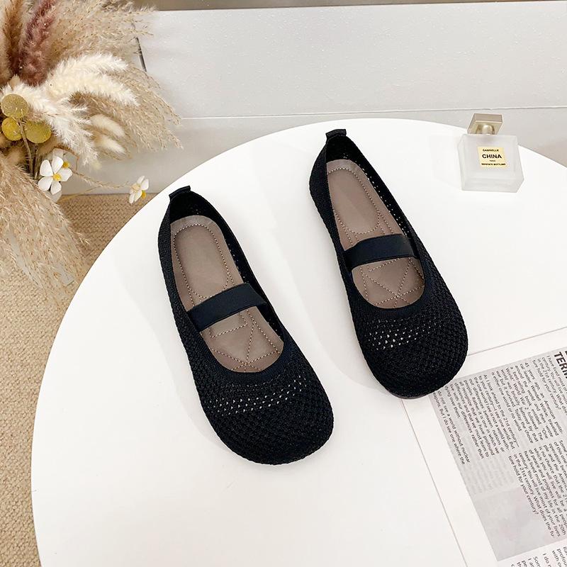 

Однотонные полые дышащие туфли Doudou из мушиной ткани, женские модели на одной педали, весна и лето, новые модели, не утомляют ноги, мягкая подошва, одинарные туфли, обувь для работы 42 чёрный