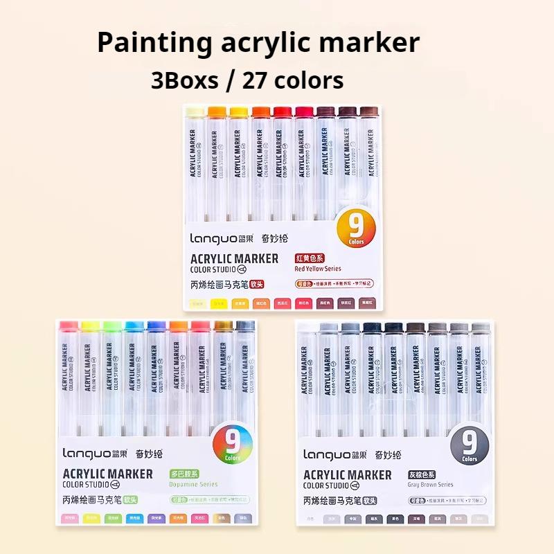 Languo Acrylic Marker Pen Soft Head Art Markers Painting Pen for Rock Painting Mug Glass Ceramic DIY Graffiti Acrylic Paint Pens