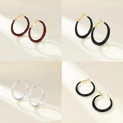Ankola Red Hoop Earrings: French Autumn/Winter Style with Brushed Silver Needle, Perfect for Round Faces
