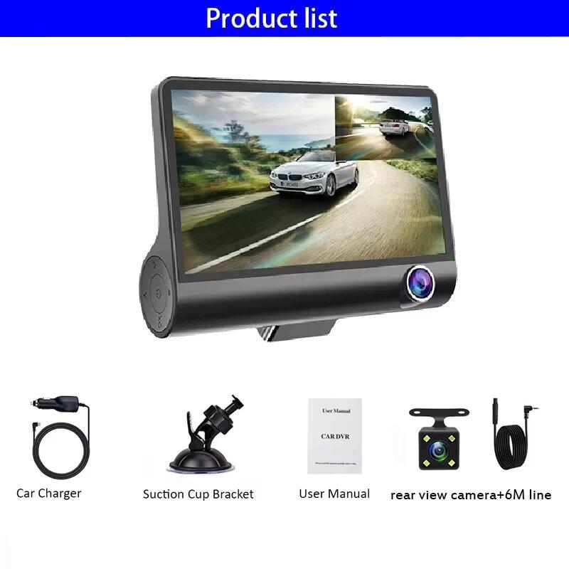 DashCam Car 3Cameras DVR 4Inch Fhd 1080P Auto Video Recorder Dual-Lens With Rear View Camera Night Vison Registrator Black Box