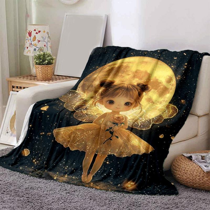 

1pc Moon Printing Lightweight Flannel Blanket, Comfortable and Warm Blanket, for Camping Sofa Bed and Couch Office, in All Seasons 130cmx150cm