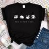 T-shirt Casual Creativa Cartone Animato Vintage Girocollo Abbigliamento Divertente Carino Stampa Panda T-shirt per Donne Estate Manica