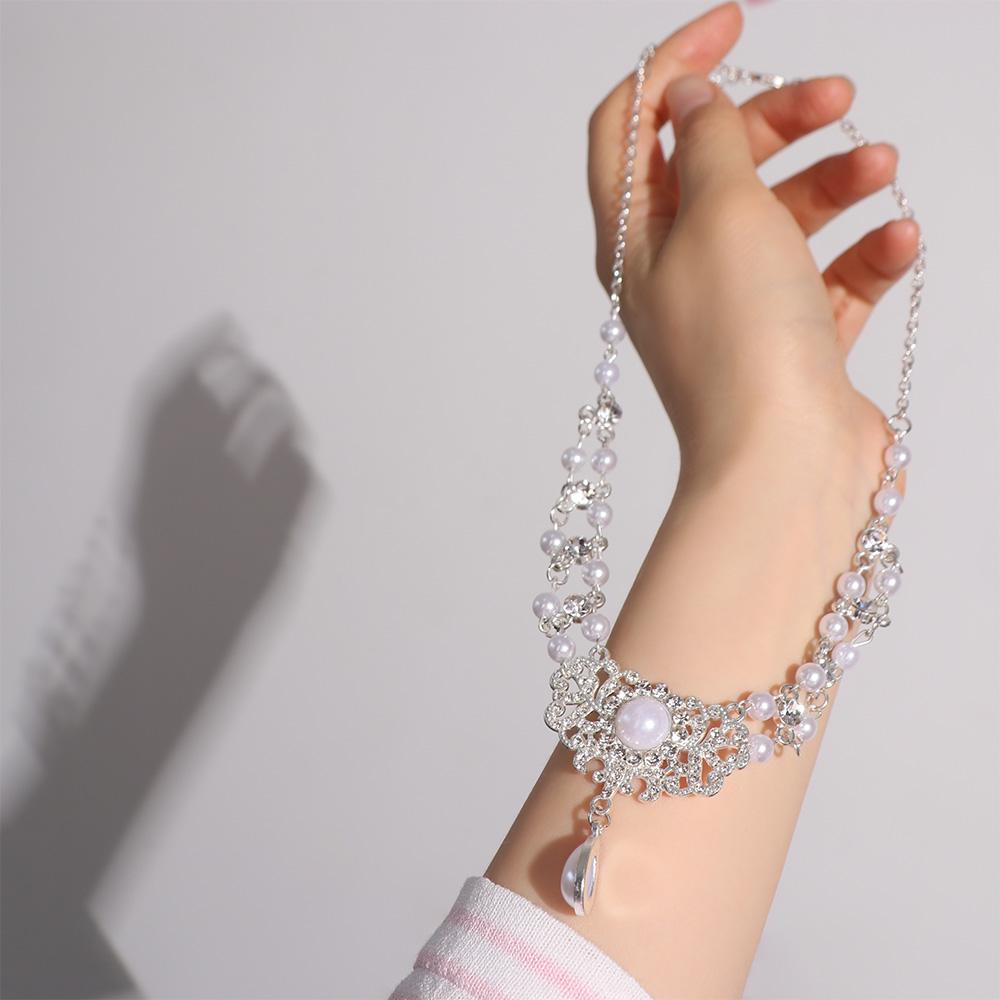 Luxury Double Layer Necklace Sparkling Pearl Collarbone Chain Pearl Rhinestone Necklace  Party