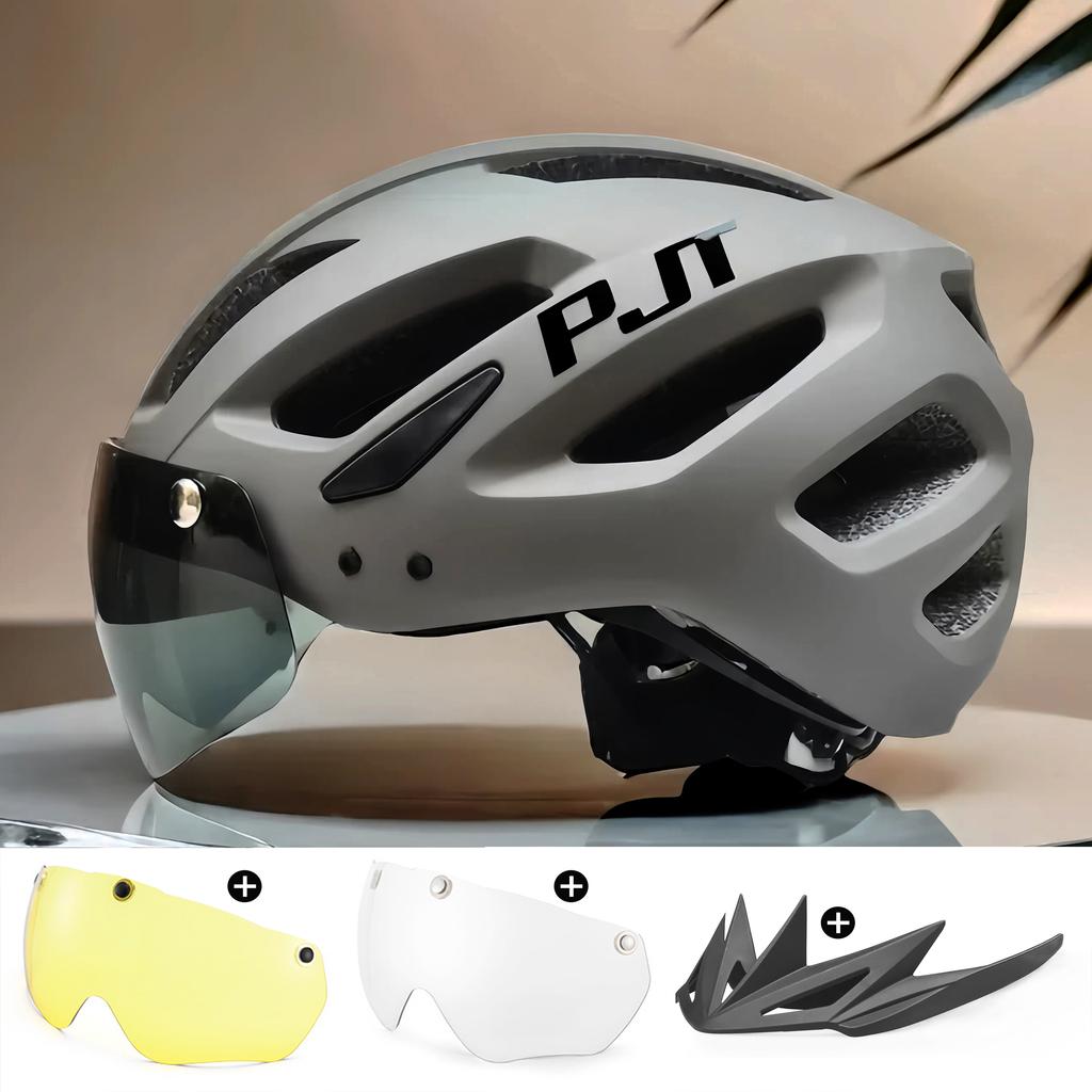 PJT Nowy LEDowy Kask Rowerowy Z Wizjerem Przeciwsłonecznym Ładowalny LED Męski Kask Rowerowy Osłona Przeciwsłoneczna Kaski Rowerowe Drogowe MTB
