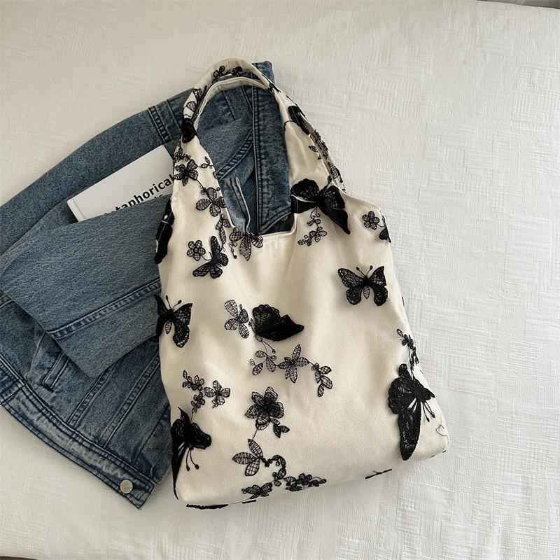 Stylish Black Canvas Tote Bag For Women 2024 Summer Fashion Large Capacity Trendy Design