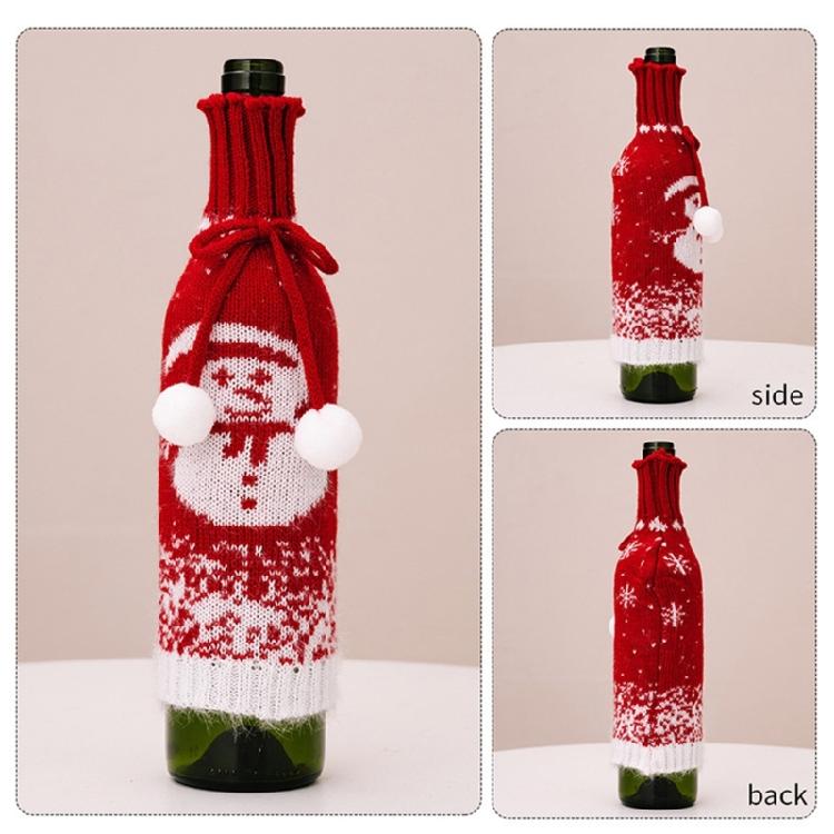 Set of 3 Festival Knitted Wine Bottle Sleeves With Gradual Color Featuring Santa, Snowmans, and Reindeers Wine Bottle Cover