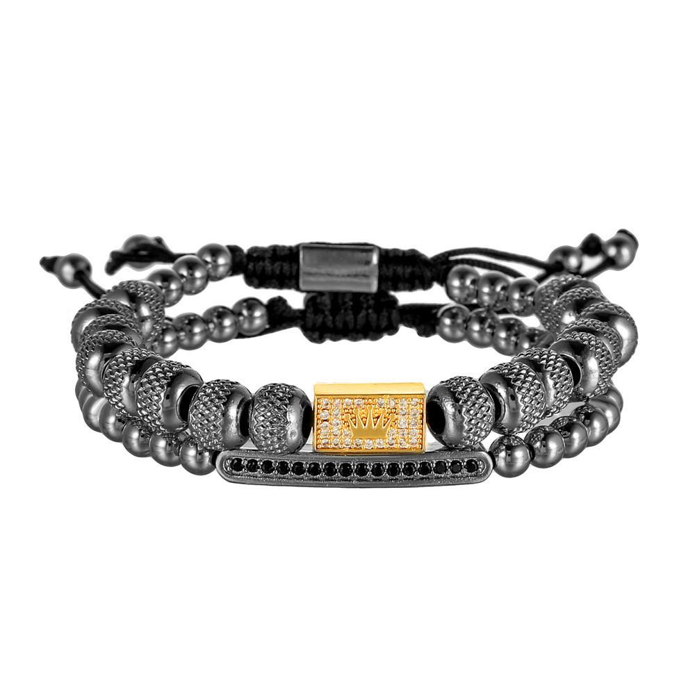 Vintage Crown Men Women Copper Beaded Bracelet With Zircon Stones For Travel Gift