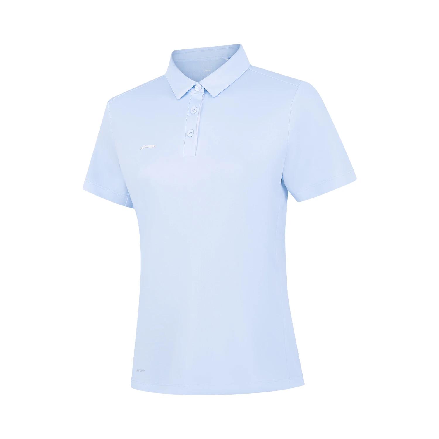 Li Ning Polo Shirts Women s Glacier Blue Polo Collar Moderate Straight Fit APLV028-15 L