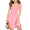 Girls Summer Sleeveless Dress - Square Neck Ruffled Back Short Dress
