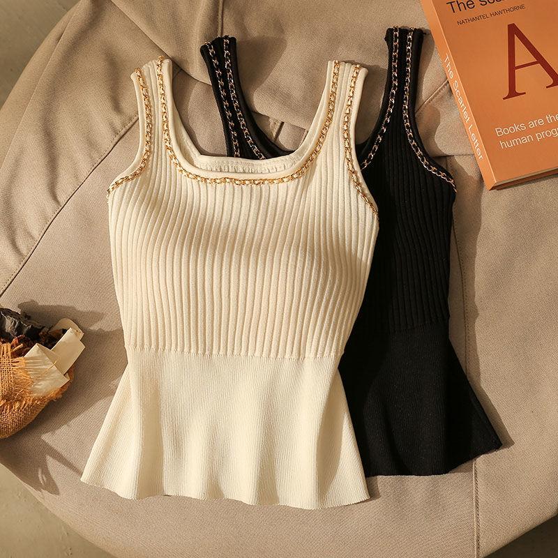 Women's Ice Silk Knit Camisole Summer Slim Fit Stylish Unique Chain Lining Top